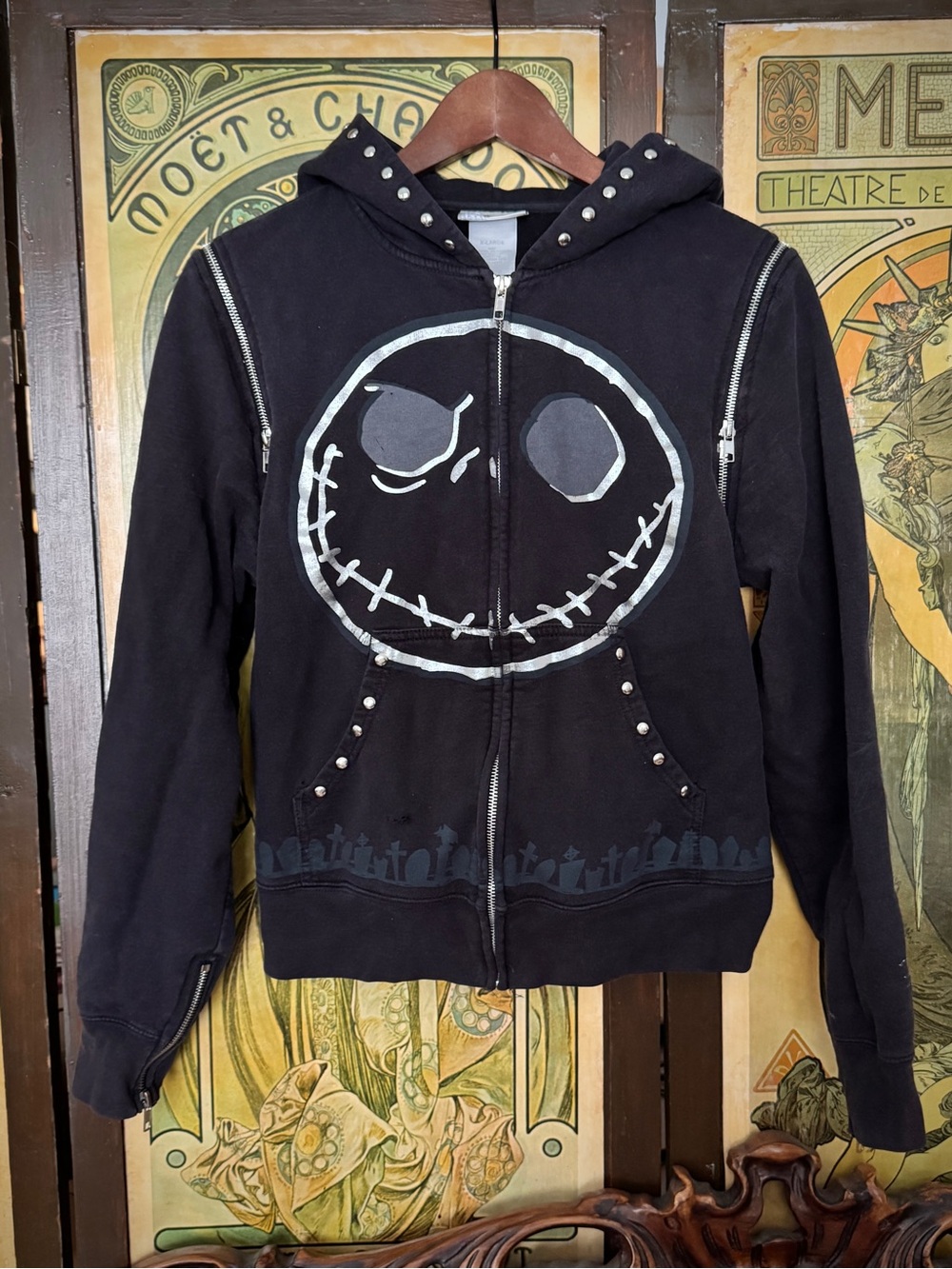 Vintage Disney Parks The Nightmare Before Christmas Jack Skellington Punk Hoodie